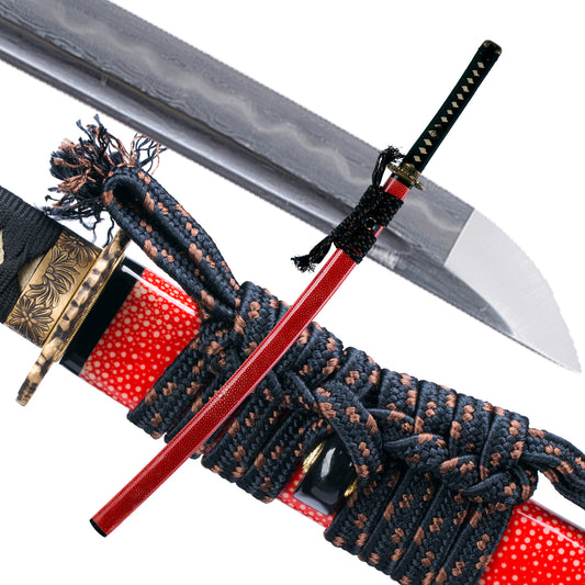 Damasucs Steel Katana Real RaySkin Saya Copper Tsuba