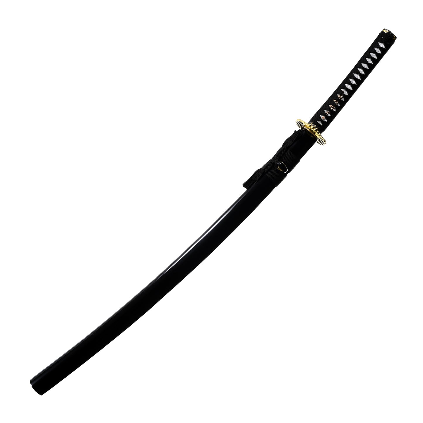 1060 Steel Katana Golden Sunflower Tsuba Black Saya