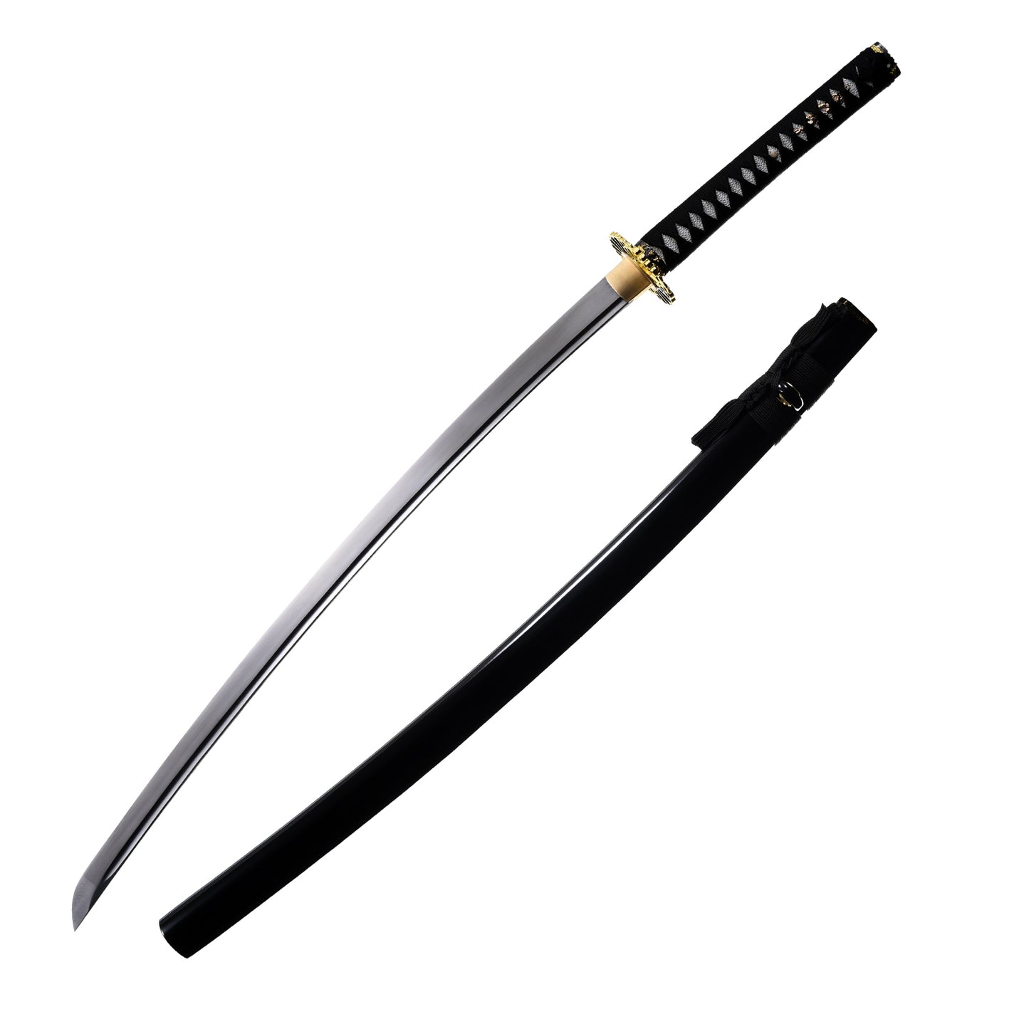 1060 Steel Katana Golden Sunflower Tsuba Black Saya