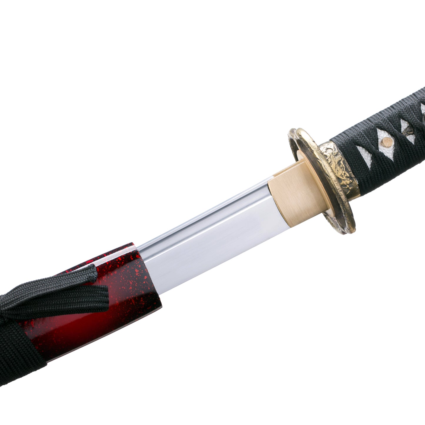 1060 Steel Katana Red Black Saya Alloy Dragon Tsuba