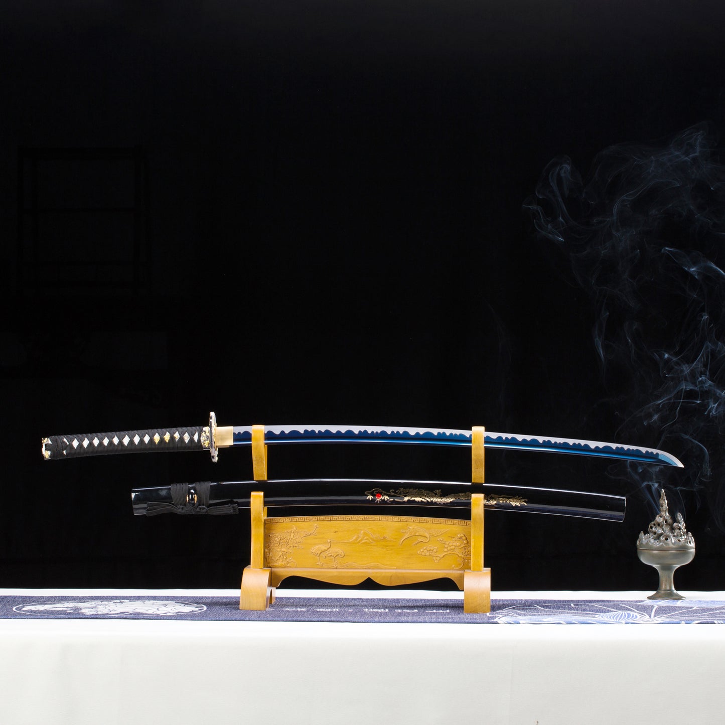 9260 Steel Katana Blue Blade White Fake Hamon