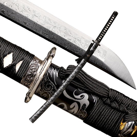 Damascus Steel Katana Ripple Pattern Blade Real Sharp