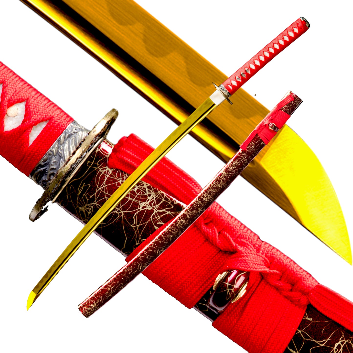 1060 Steel Katana Golden Blade Real Hamon Red Style