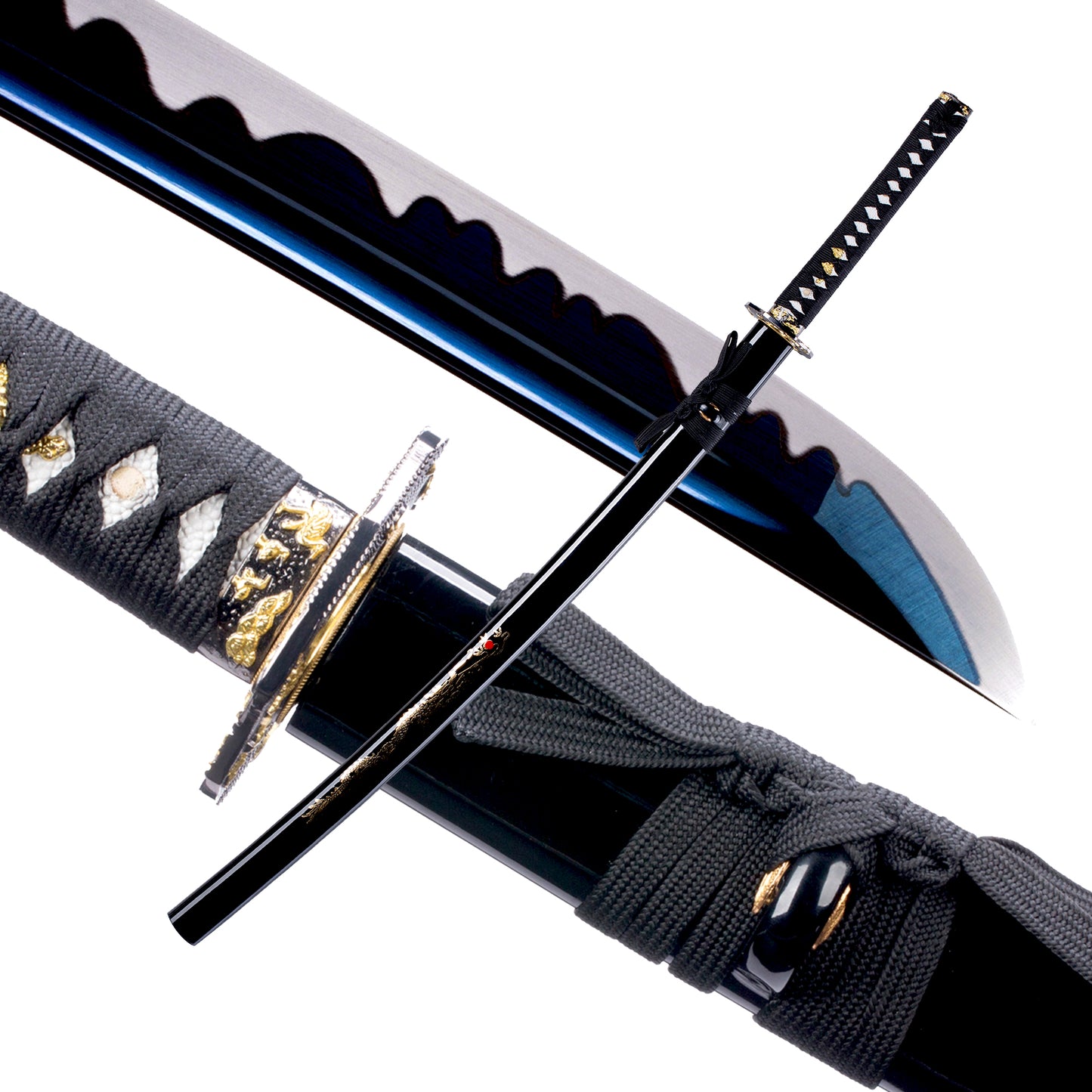 9260 Steel Katana Blue Blade White Fake Hamon