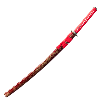 1060 Steel Katana Golden Blade Real Hamon Red Style