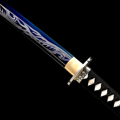 1060 Steel Katana Blue Blade Carving Flame Pattern