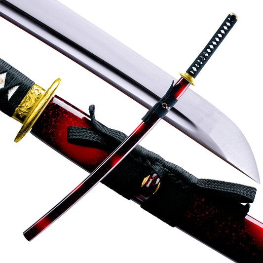 1060 Steel Katana Red Black Saya Alloy Dragon Tsuba