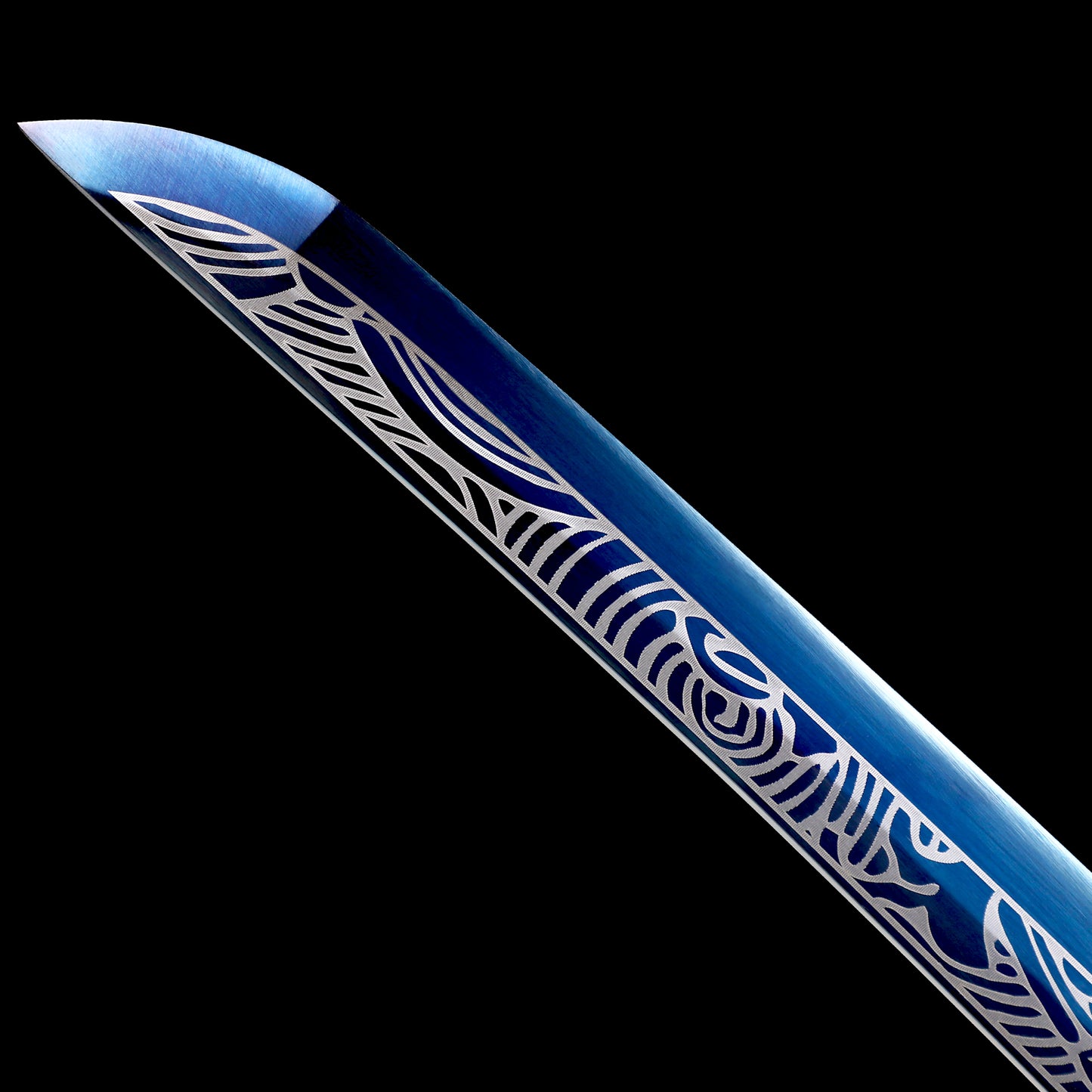 1060 Steel Wakizashi Blue Blade Carving Wave Pattern