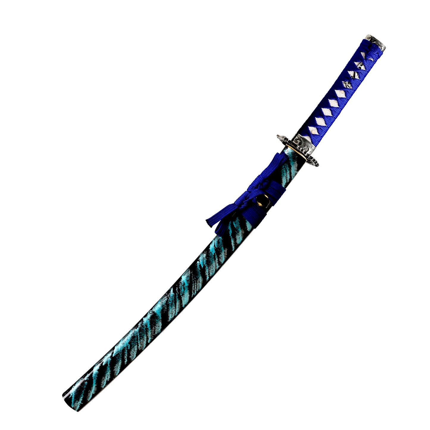 1060 Steel Wakizashi Blue Blade Carving Wave Pattern