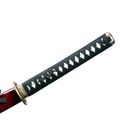 1060 Steel Katana Red Black Saya Alloy Dragon Tsuba