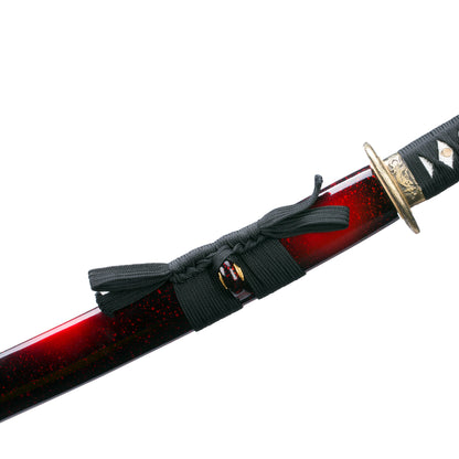 1060 Steel Katana Red Black Saya Alloy Dragon Tsuba