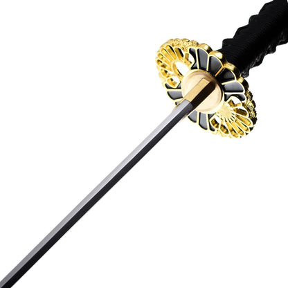 1060 Steel Katana Golden Sunflower Tsuba Black Saya