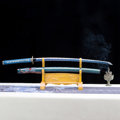 9260 Steel Katana Blue Blade With White Fake Hamon